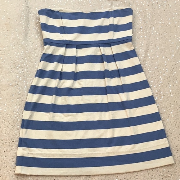 J Crew Blue & White striped Strapless Dress Sz 8 - Picture 3 of 8